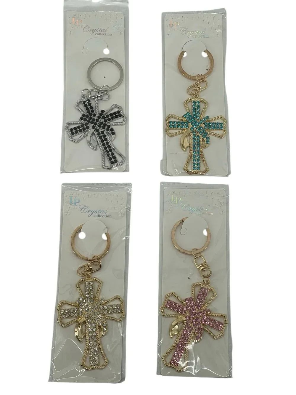 Crystal Rhinestone Cross Keychain Purse Charm Gold Silver Pink Blue NWT